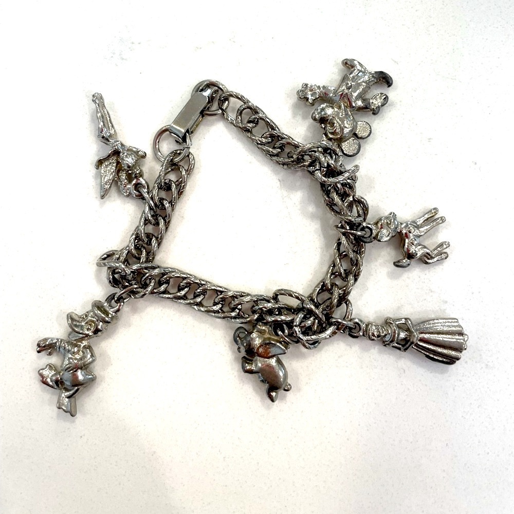 Vintage Walt DISNEY Charm bracelet - Mickey Donald Cinderella Tinkerbell Dumbo.